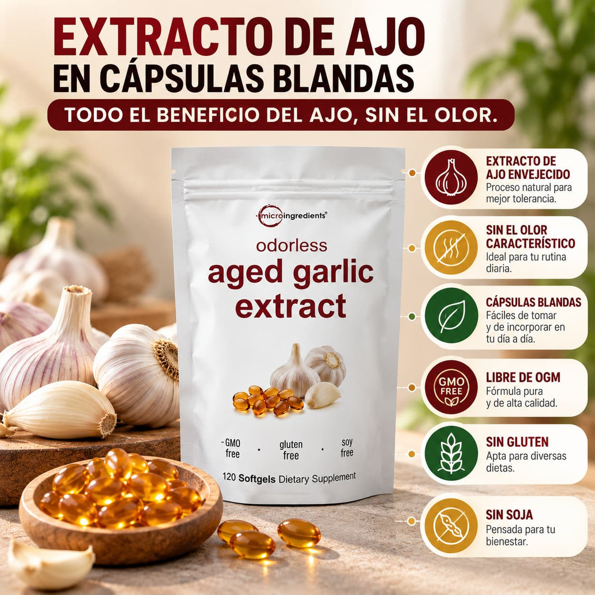 Extracto de Ajo Envejecido  – 120 Cápsulas Blandas