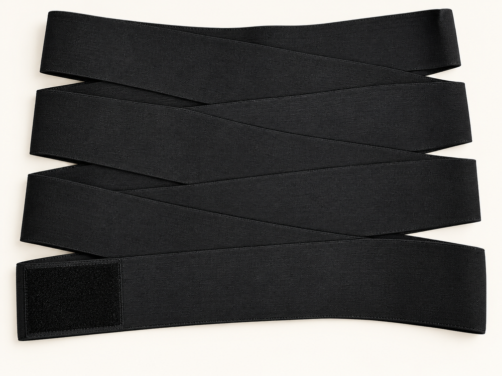 Cinturilla negra en uso con cruce diagonal y velcro frontal